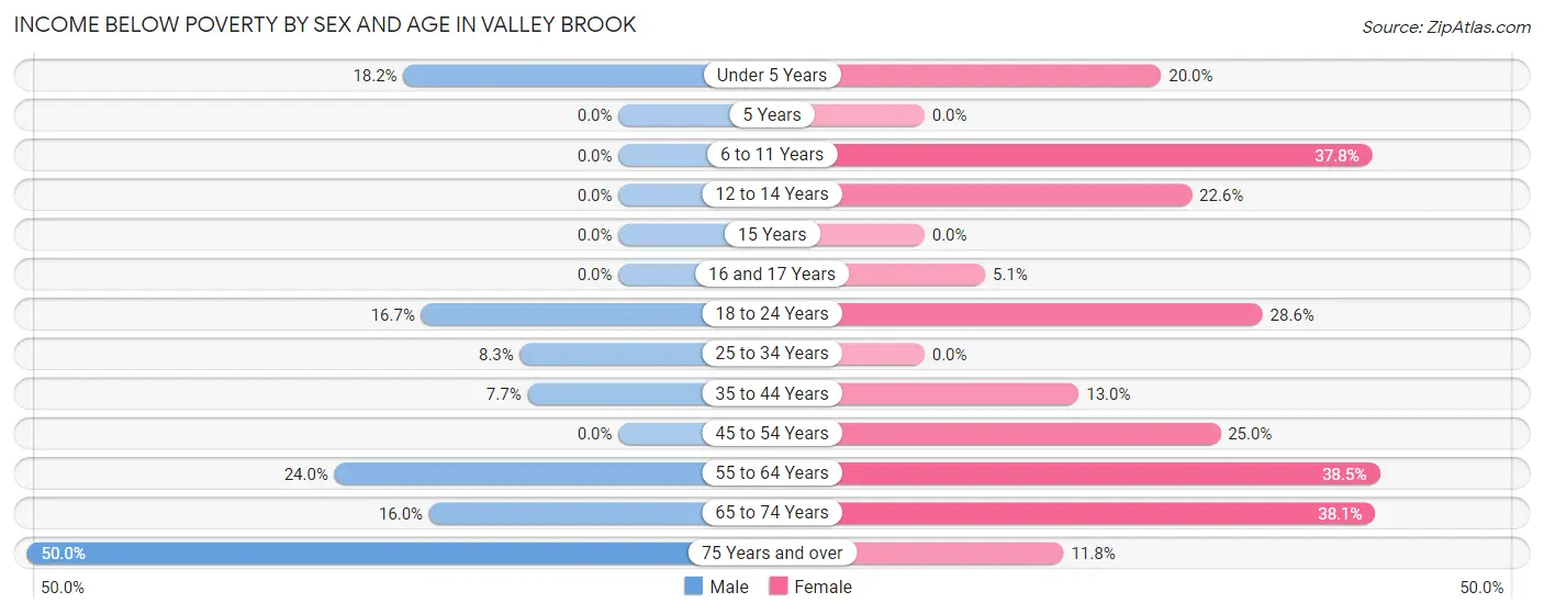 Income Below Poverty by Sex and Age in Valley Brook
