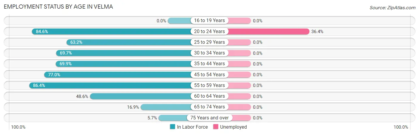 Employment Status by Age in Velma