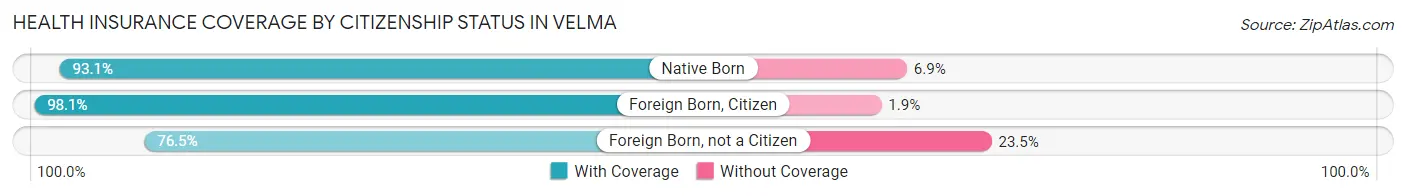 Health Insurance Coverage by Citizenship Status in Velma