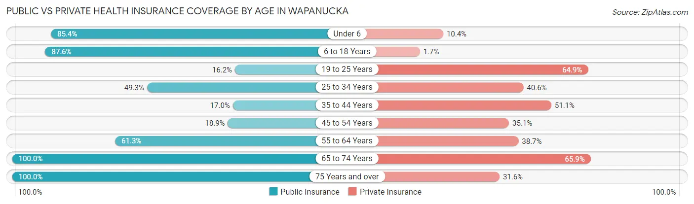Public vs Private Health Insurance Coverage by Age in Wapanucka