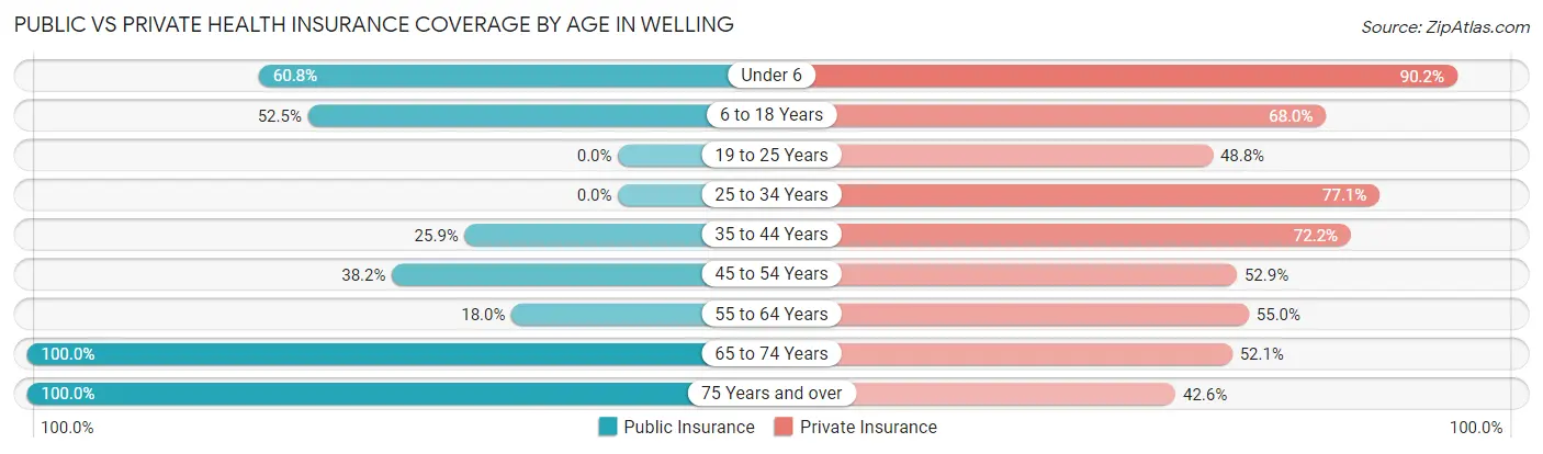 Public vs Private Health Insurance Coverage by Age in Welling
