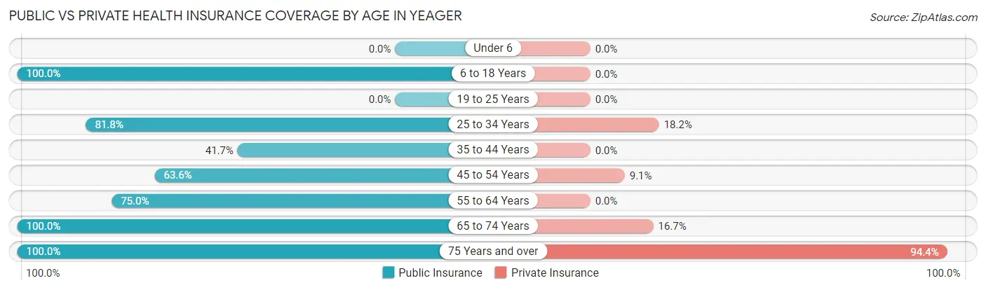 Public vs Private Health Insurance Coverage by Age in Yeager