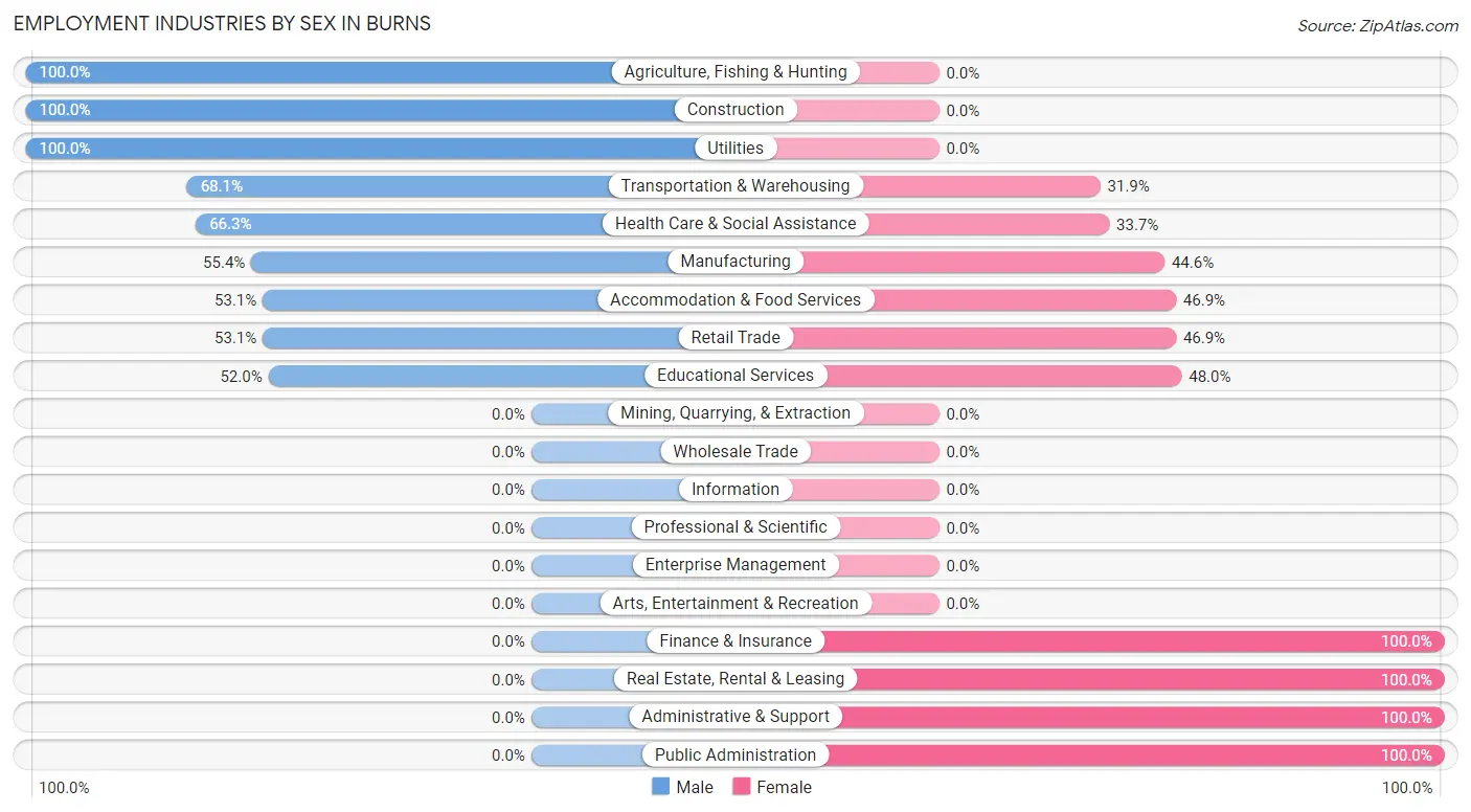 Employment Industries by Sex in Burns