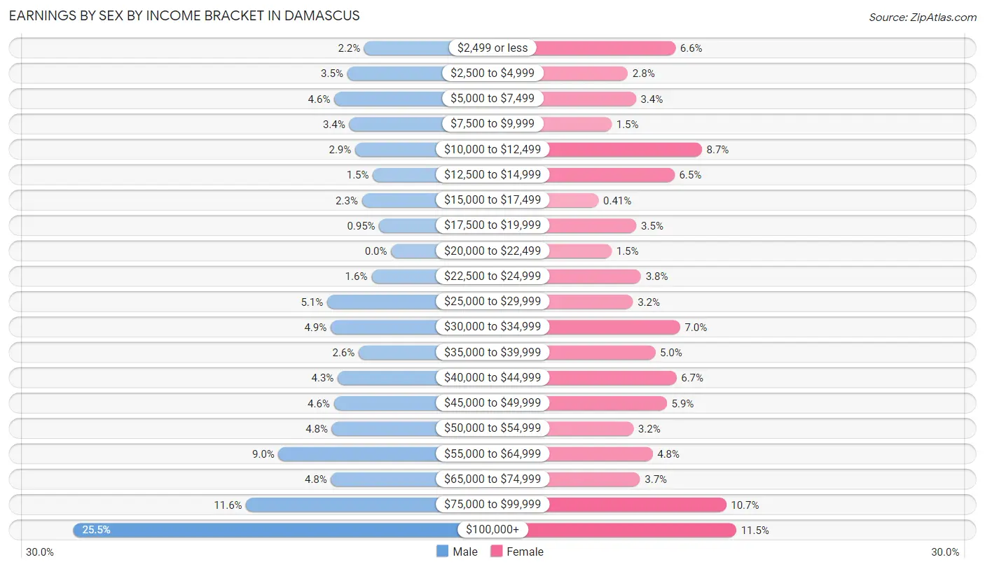 Earnings by Sex by Income Bracket in Damascus