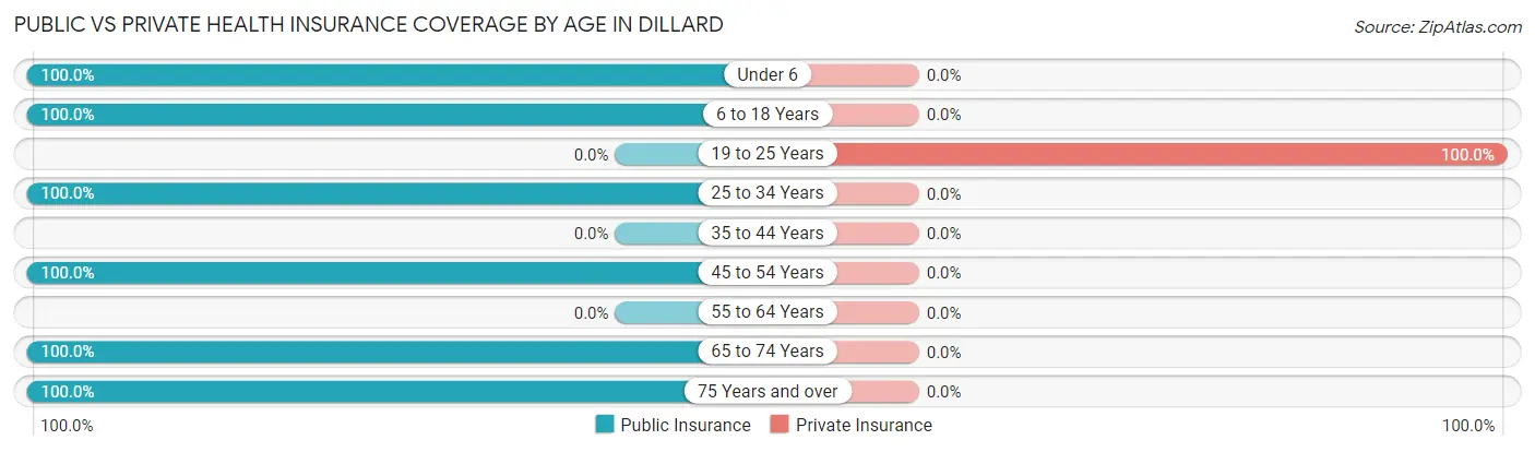 Public vs Private Health Insurance Coverage by Age in Dillard