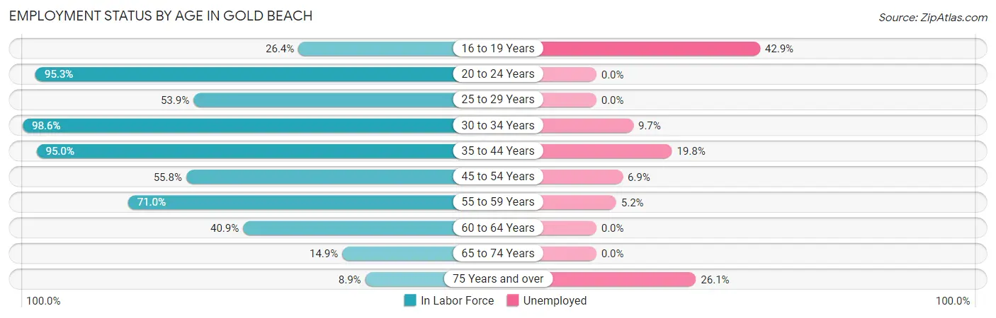 Employment Status by Age in Gold Beach