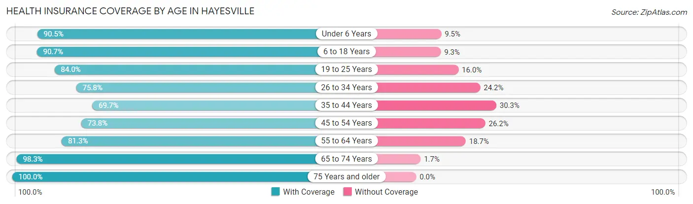 Health Insurance Coverage by Age in Hayesville