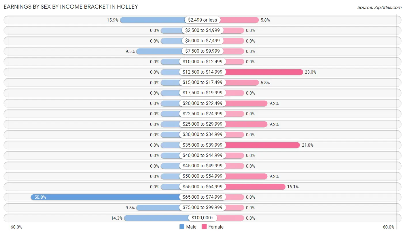Earnings by Sex by Income Bracket in Holley
