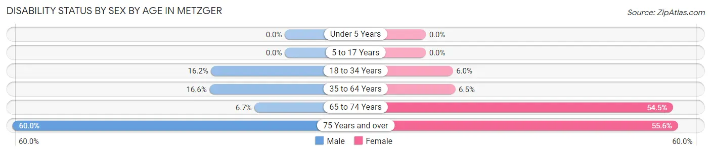 Disability Status by Sex by Age in Metzger