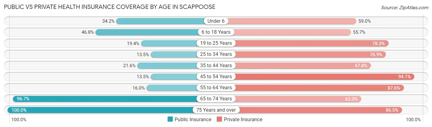 Public vs Private Health Insurance Coverage by Age in Scappoose