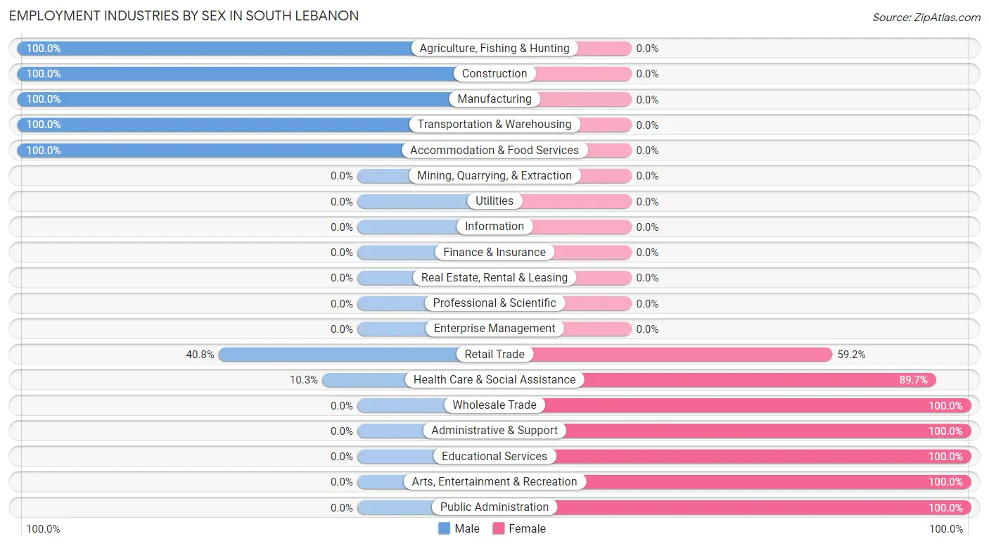 Employment Industries by Sex in South Lebanon