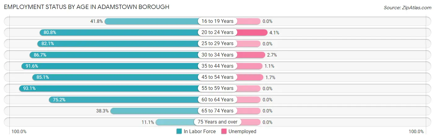 Employment Status by Age in Adamstown borough