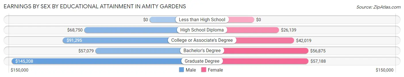 Earnings by Sex by Educational Attainment in Amity Gardens