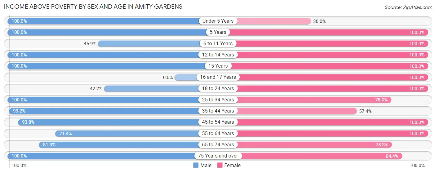 Income Above Poverty by Sex and Age in Amity Gardens