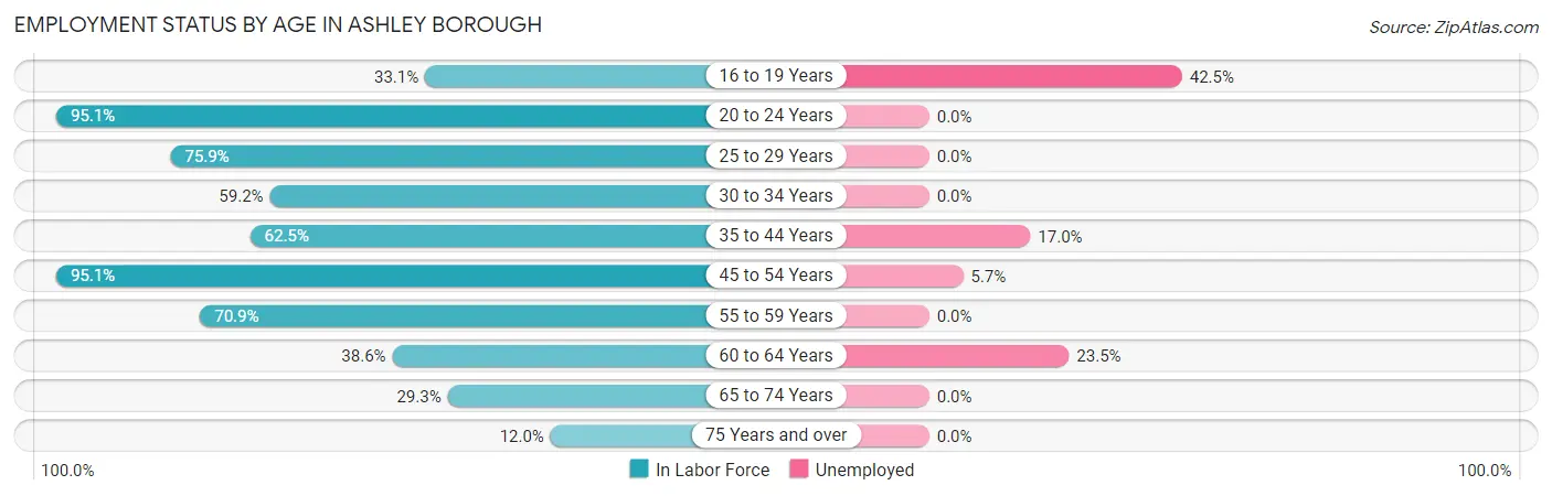 Employment Status by Age in Ashley borough