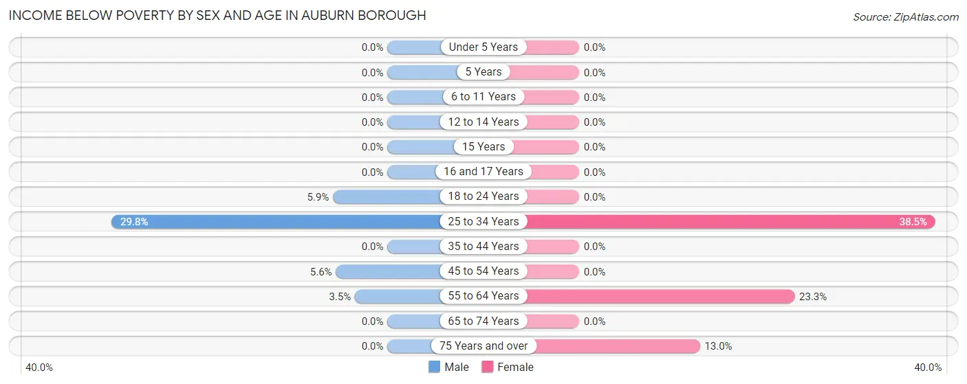Income Below Poverty by Sex and Age in Auburn borough