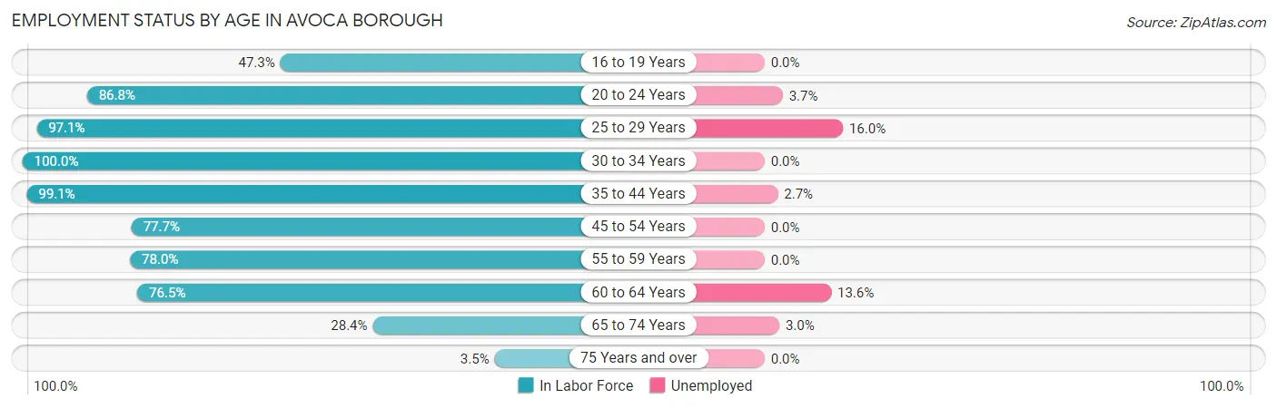 Employment Status by Age in Avoca borough
