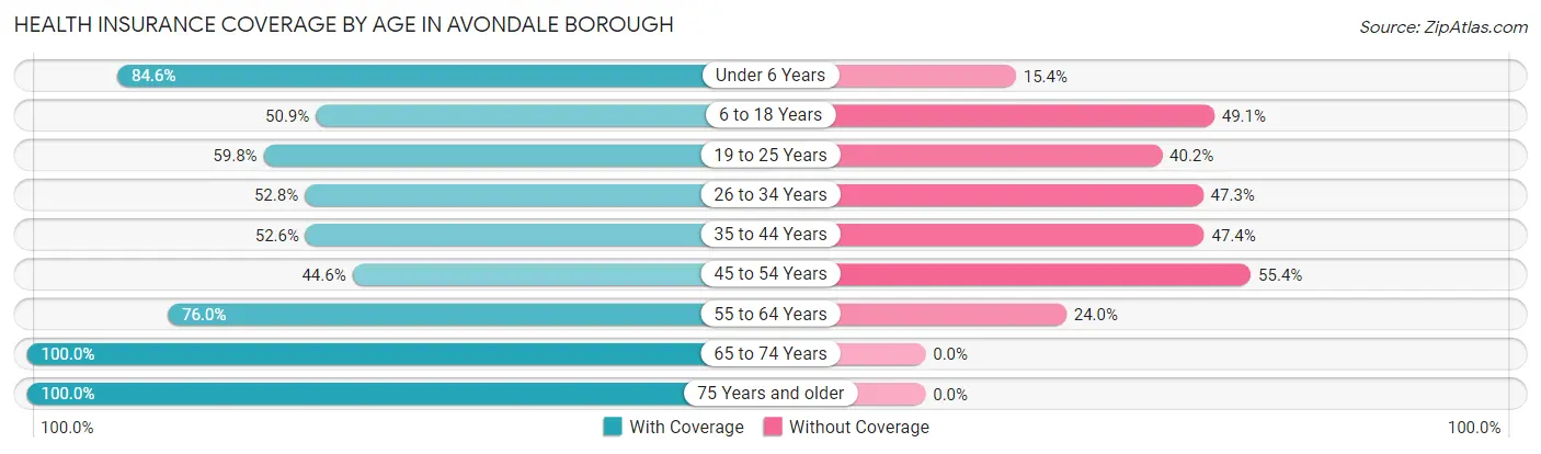 Health Insurance Coverage by Age in Avondale borough
