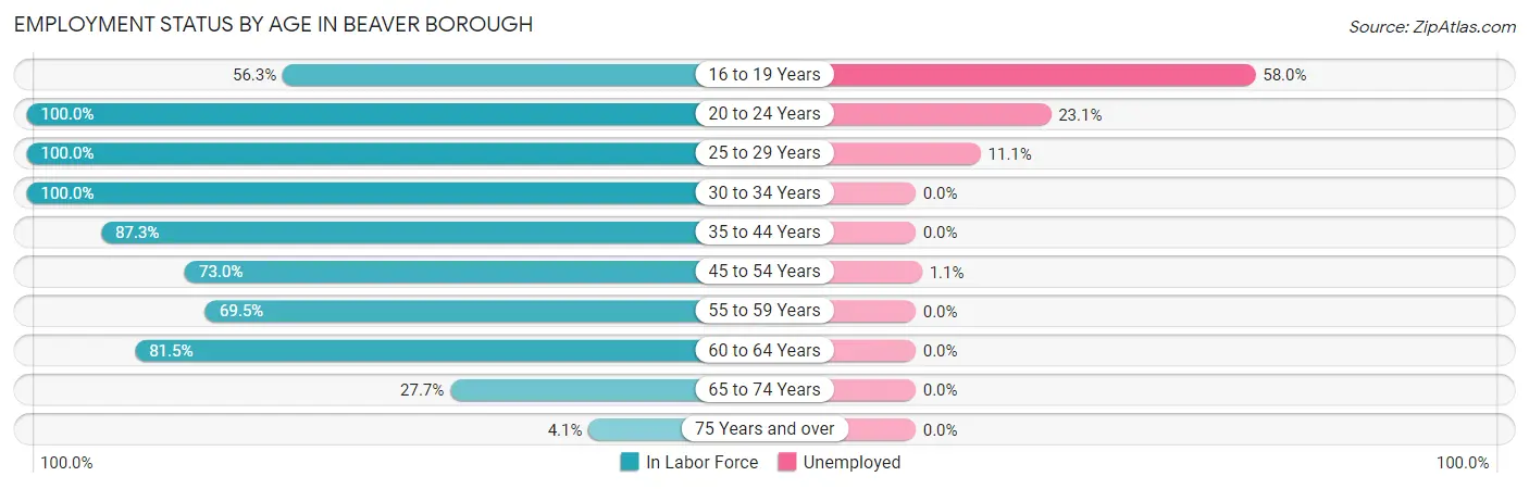 Employment Status by Age in Beaver borough