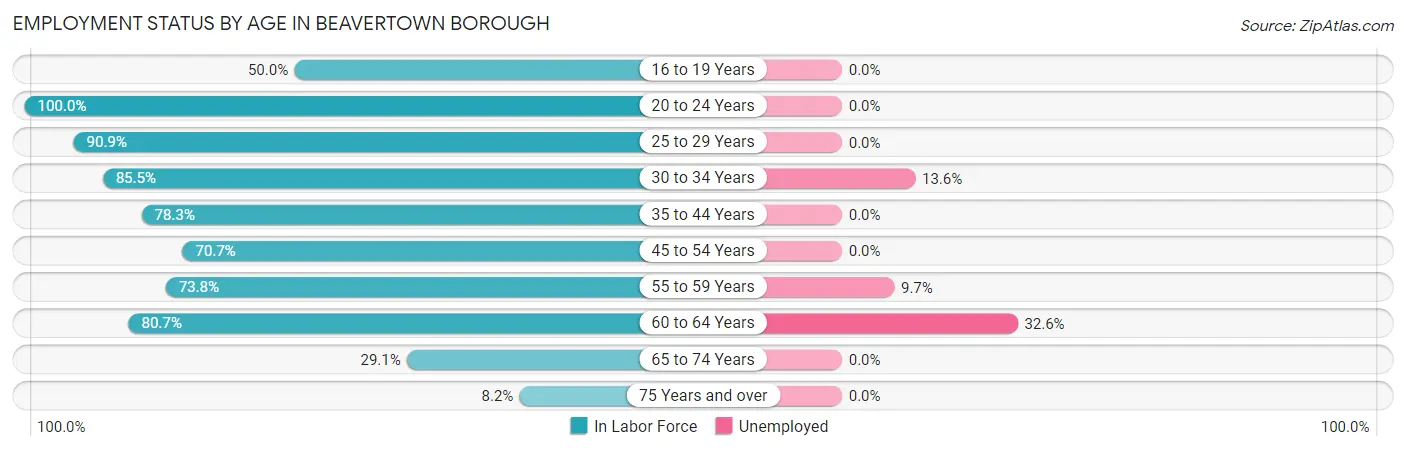 Employment Status by Age in Beavertown borough