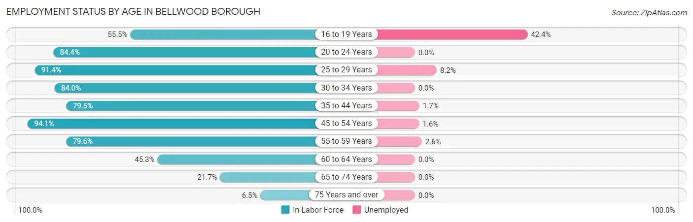 Employment Status by Age in Bellwood borough