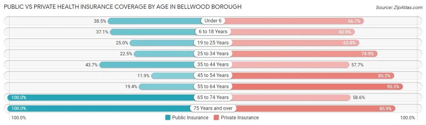 Public vs Private Health Insurance Coverage by Age in Bellwood borough
