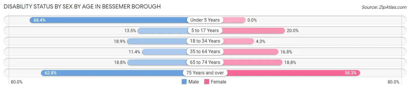 Disability Status by Sex by Age in Bessemer borough
