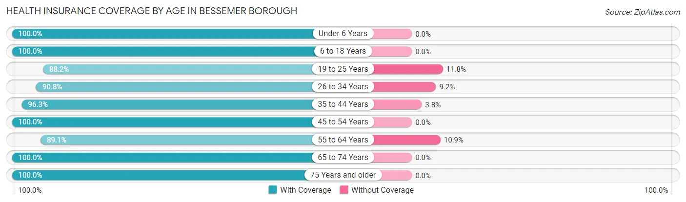 Health Insurance Coverage by Age in Bessemer borough