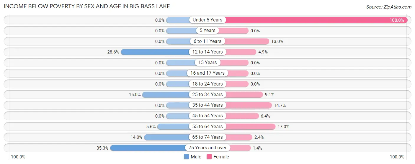 Income Below Poverty by Sex and Age in Big Bass Lake