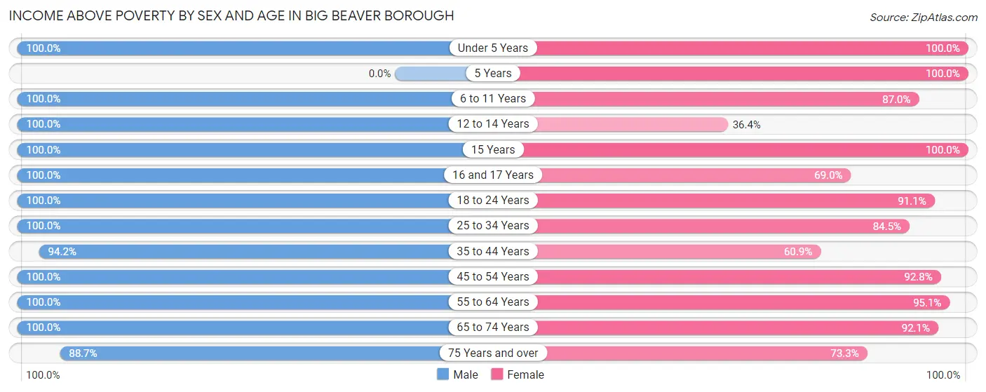 Income Above Poverty by Sex and Age in Big Beaver borough