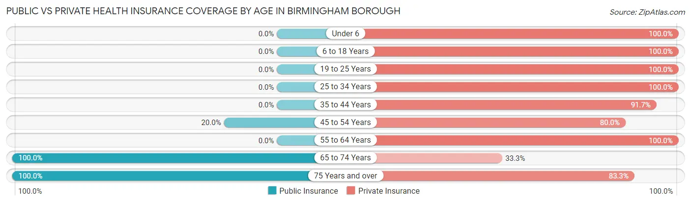 Public vs Private Health Insurance Coverage by Age in Birmingham borough
