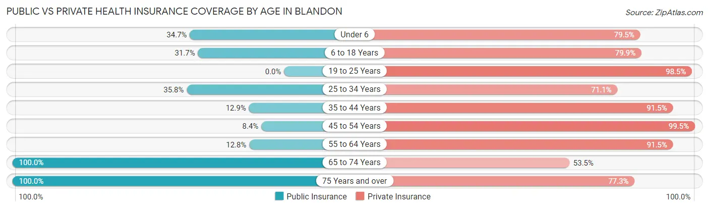 Public vs Private Health Insurance Coverage by Age in Blandon