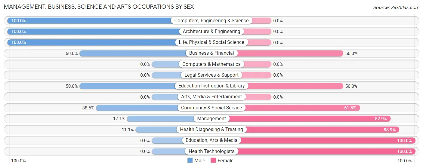 Management, Business, Science and Arts Occupations by Sex in Blooming Valley borough