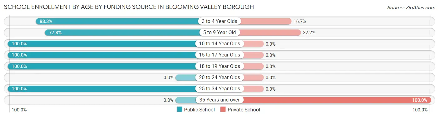 School Enrollment by Age by Funding Source in Blooming Valley borough