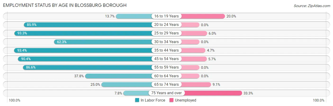 Employment Status by Age in Blossburg borough