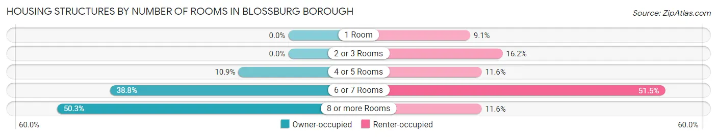 Housing Structures by Number of Rooms in Blossburg borough