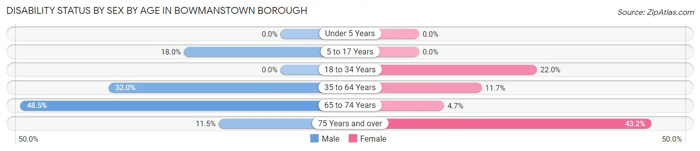 Disability Status by Sex by Age in Bowmanstown borough