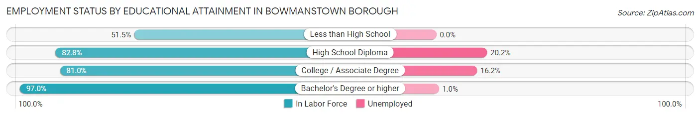 Employment Status by Educational Attainment in Bowmanstown borough