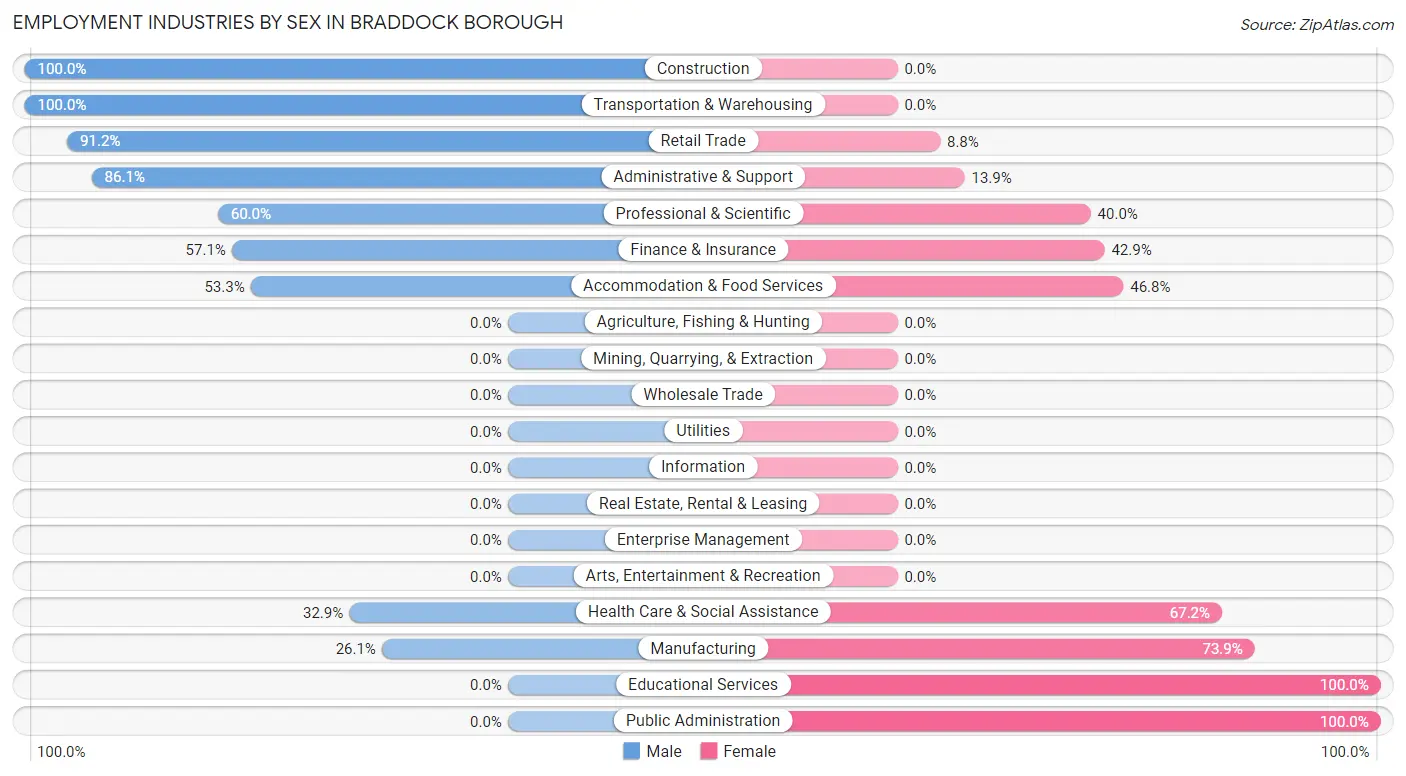 Employment Industries by Sex in Braddock borough