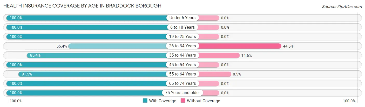 Health Insurance Coverage by Age in Braddock borough