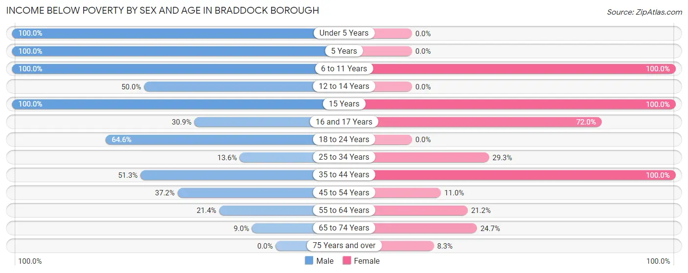 Income Below Poverty by Sex and Age in Braddock borough