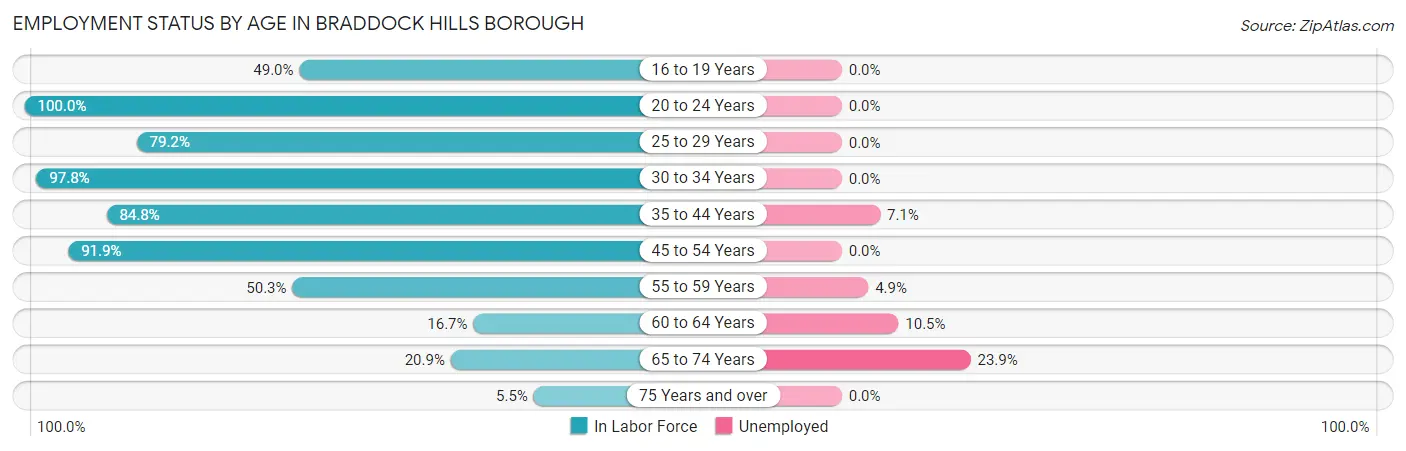Employment Status by Age in Braddock Hills borough