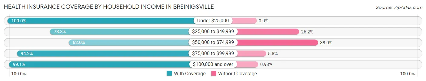 Health Insurance Coverage by Household Income in Breinigsville