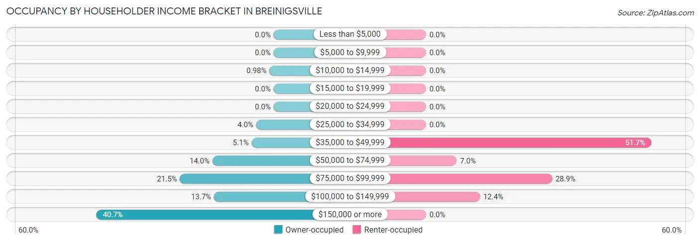 Occupancy by Householder Income Bracket in Breinigsville