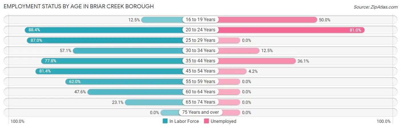 Employment Status by Age in Briar Creek borough