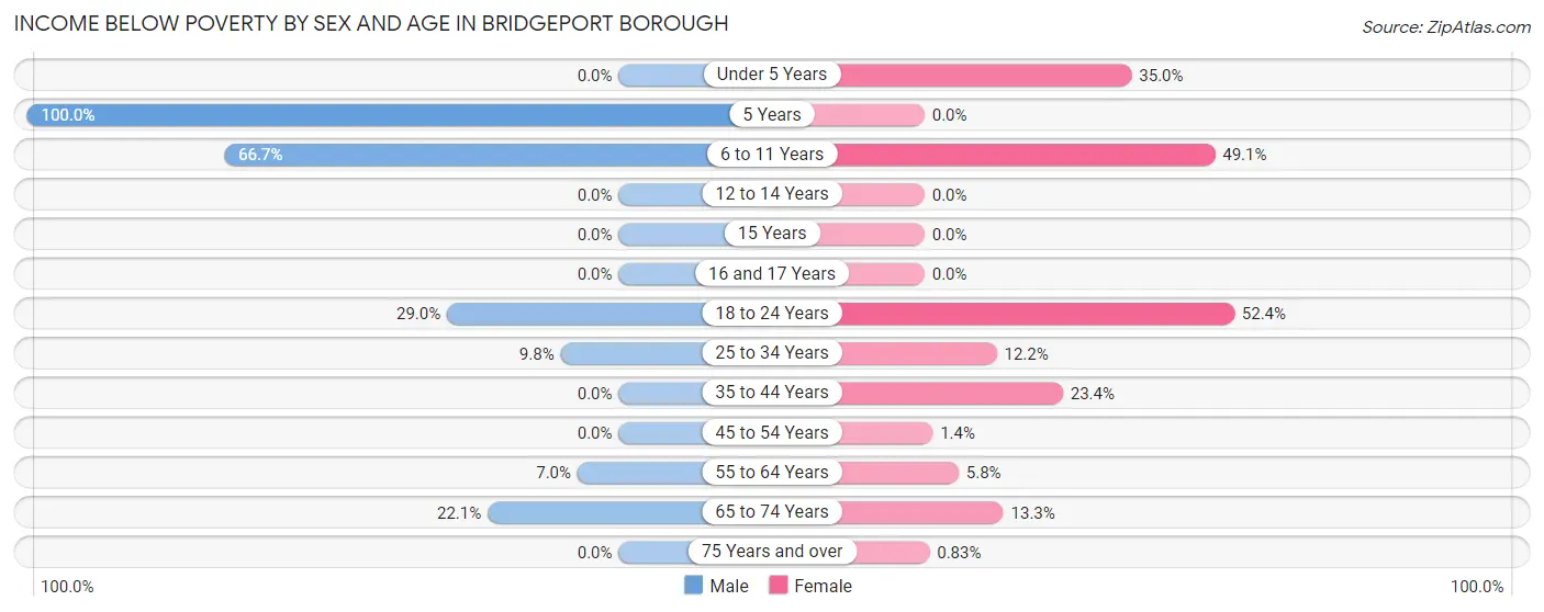 Income Below Poverty by Sex and Age in Bridgeport borough