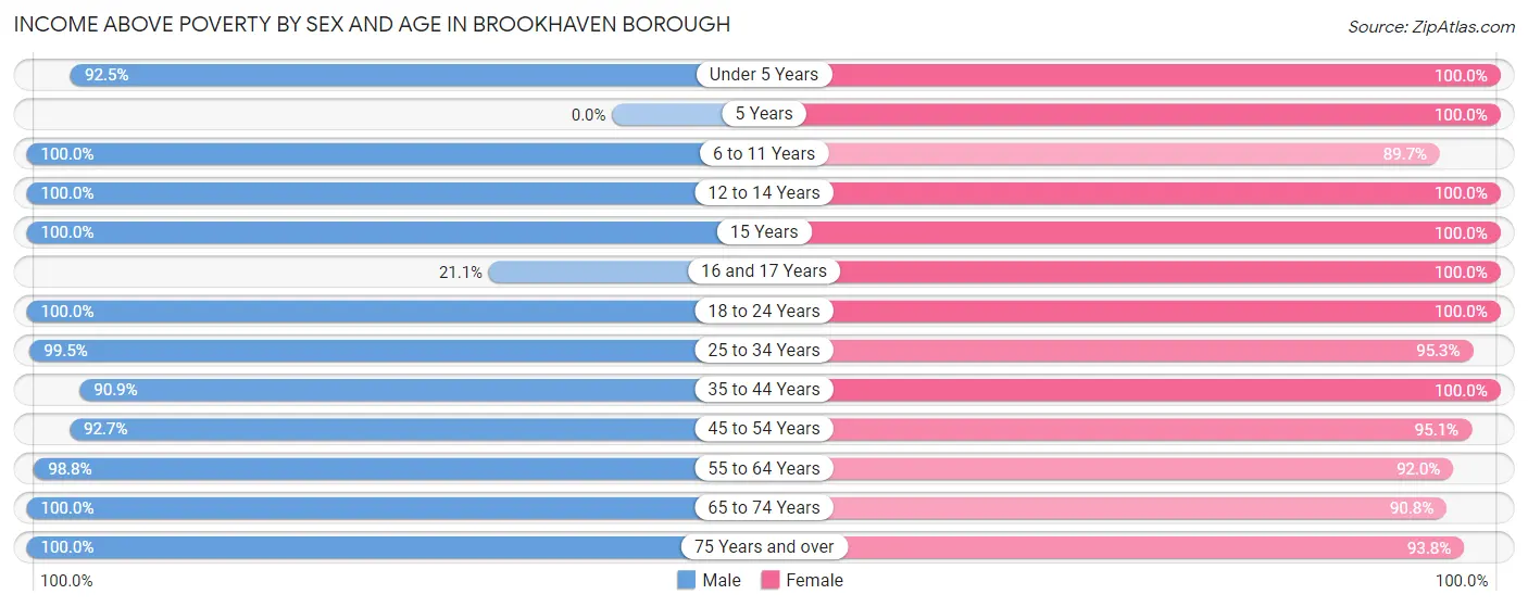 Income Above Poverty by Sex and Age in Brookhaven borough