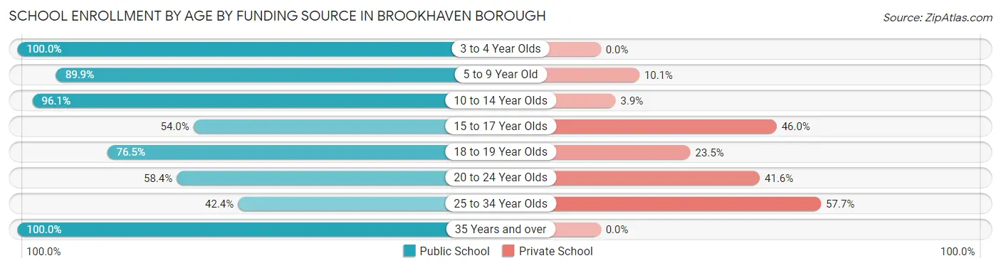 School Enrollment by Age by Funding Source in Brookhaven borough