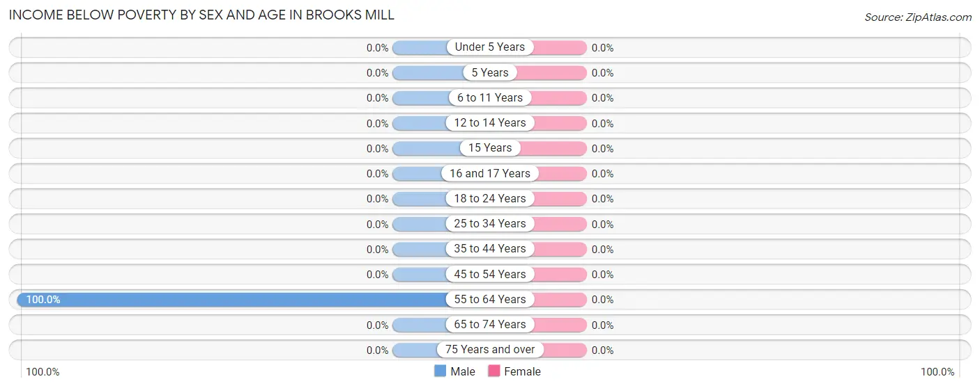 Income Below Poverty by Sex and Age in Brooks Mill