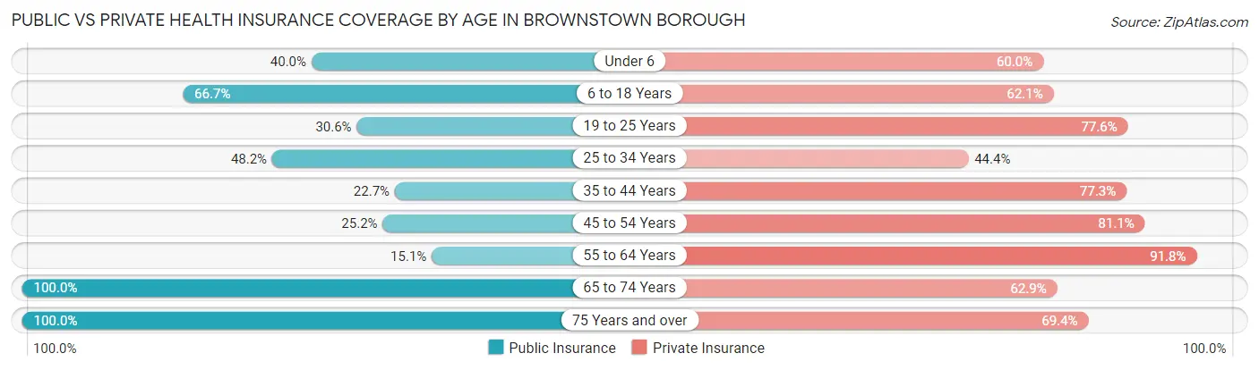 Public vs Private Health Insurance Coverage by Age in Brownstown borough